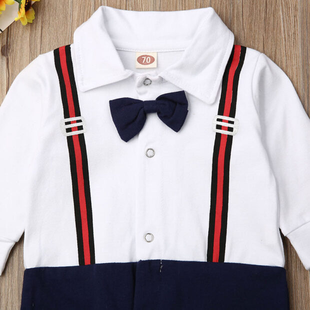 Suspenders Print Romper Long Sleeve with Bow Tie - Image 3