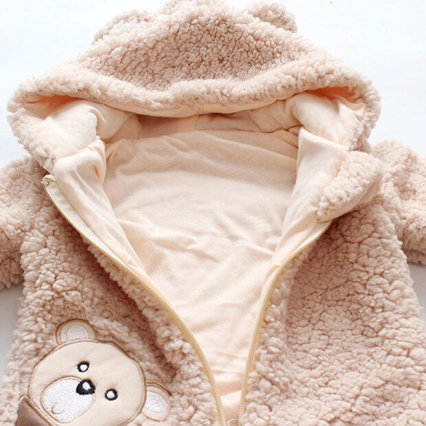 Baby Teddy Bear Design Fleece Hoodie Romper