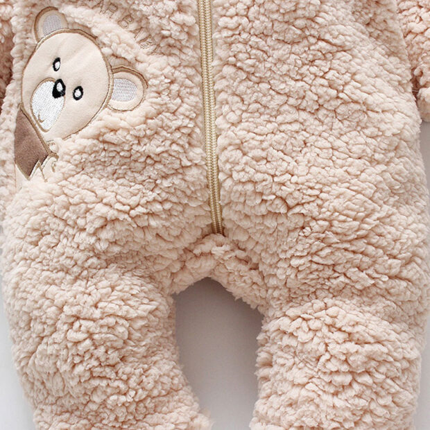 Baby Teddy Bear Design Fleece Hoodie Romper