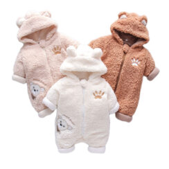 Baby Teddy Bear Design Fleece Hoodie Romper