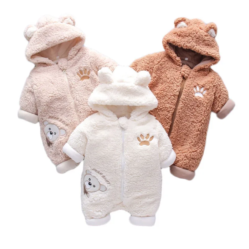 Teddy Bear Design Fleece Hoodie Romper Long Sleeve Outerwear