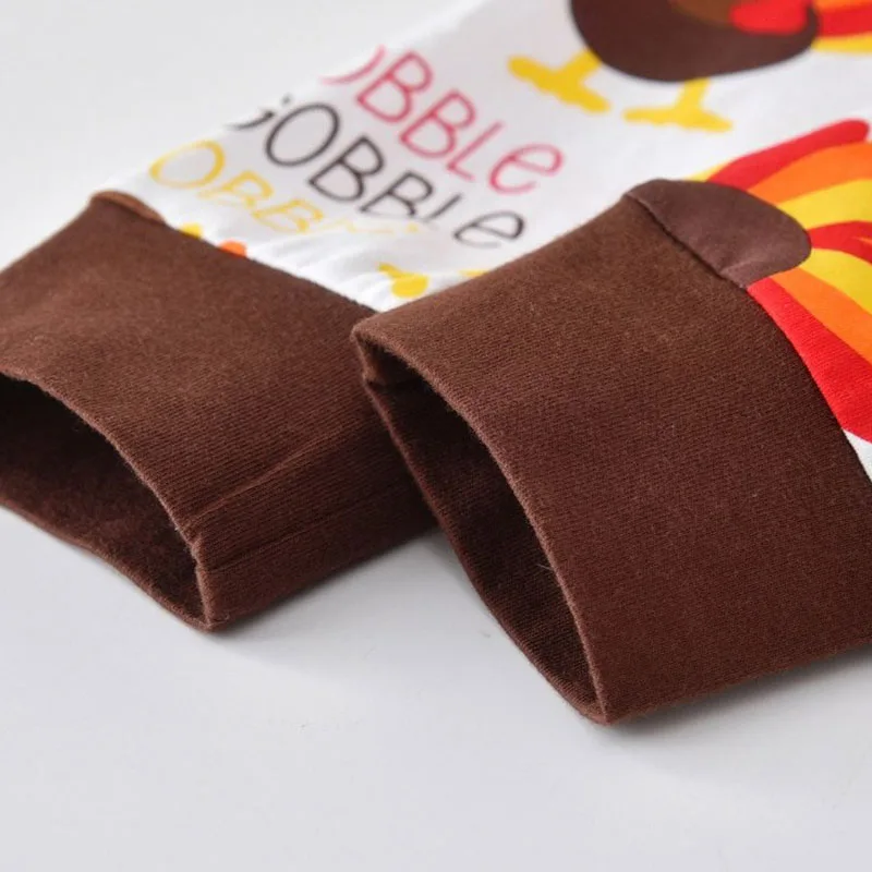 Baby Boy's & Girl's Thanks Giving Turkey Onesie Bodysuit Long Sleeve Cartoon Print, Pullover Pants, and Hat Outfit - Image 6