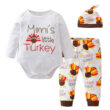 Baby Boy's & Girl's Thanks Giving Turkey Onesie Bodysuit Long Sleeve Cartoon Print, Pullover Pants, and Hat Outfit