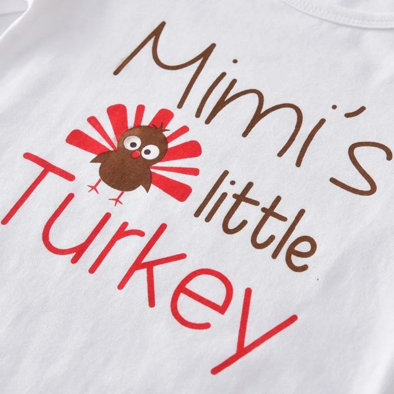 Baby Boy's & Girl's Thanks Giving Turkey Onesie Bodysuit Long Sleeve Cartoon Print, Pullover Pants, and Hat Outfit - Image 3