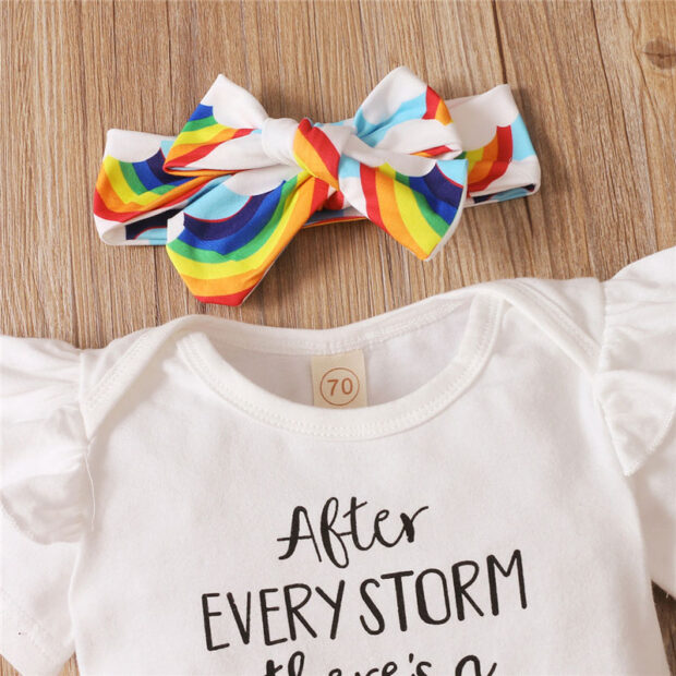 There's a Rainbow of Hope After Storm Onesie with Stripe Diaper Cover & Headband Short Sleeve Outfit - Image 2