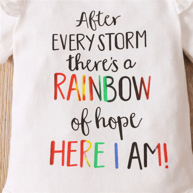 There's a Rainbow of Hope After Storm Onesie with Stripe Diaper Cover & Headband Short Sleeve Outfit - Image 3