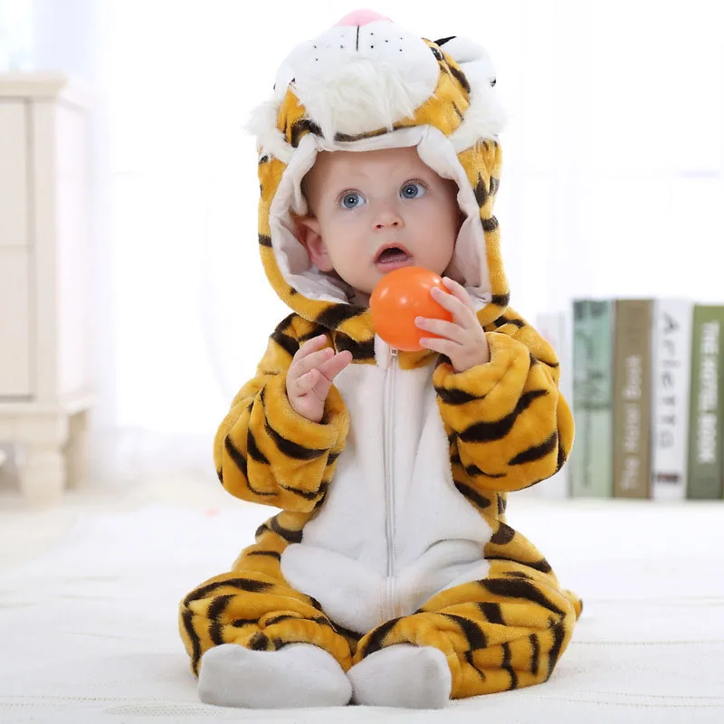 Baby Tiger Long Sleeves Zipper Hooded Jumpsuit Costume