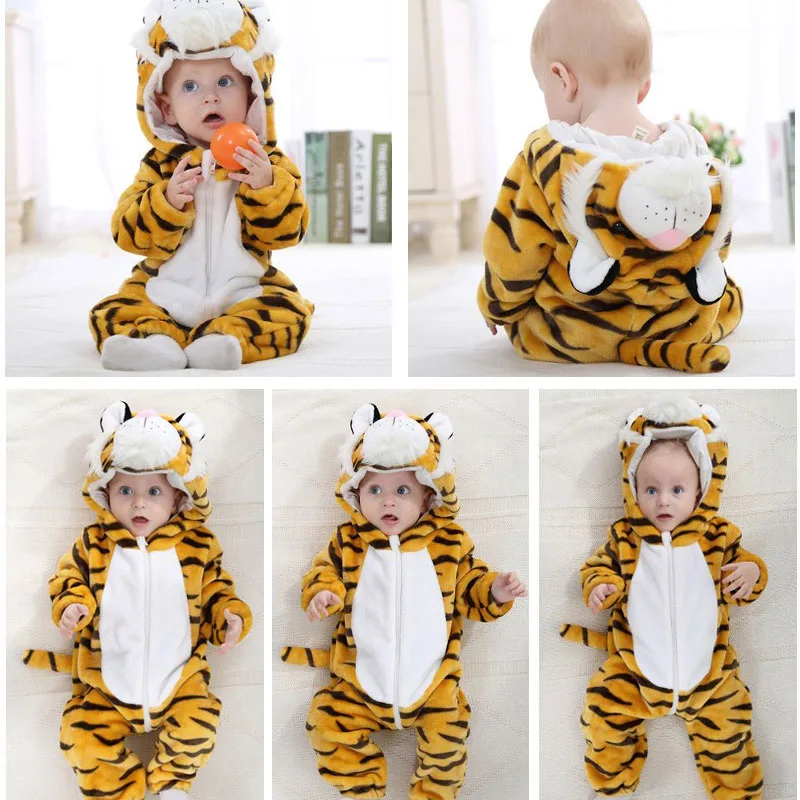 Baby Tiger Long Sleeves Zipper Hooded Jumpsuit Costume - Image 3