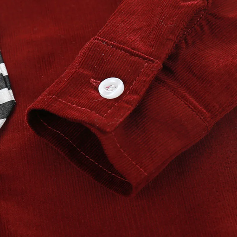 Toddler Boy Solid Corduroy Button Shirt & Denim Jeans with Stripe Pattern Tie Outfit - Image 4