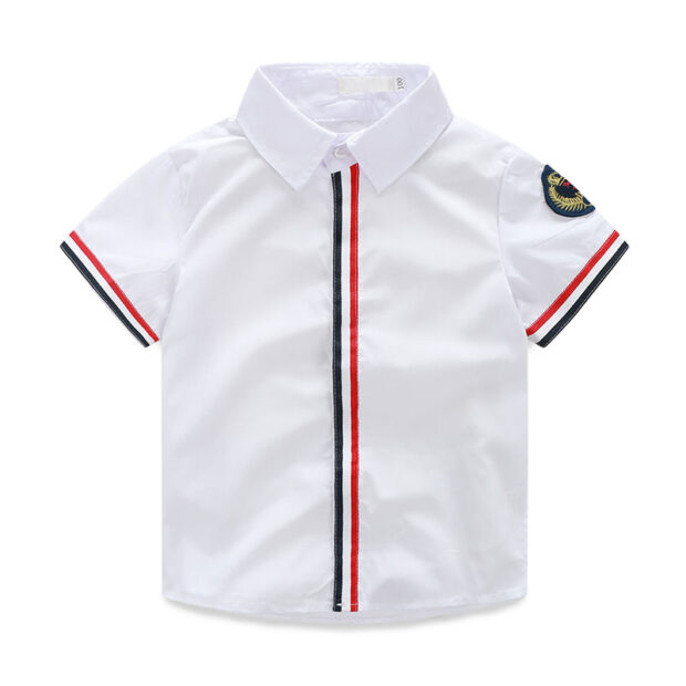 Toddler Boy Emblem Embroidery Stripe Button Shirt & Ripped Shorts - Image 2