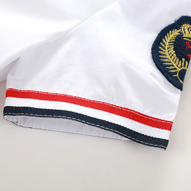 Toddler Boy Emblem Embroidery Stripe Button Shirt & Ripped Shorts - Image 5