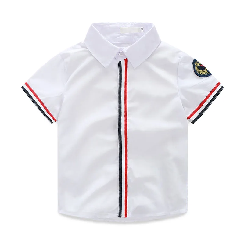 Toddler Boy Emblem Embroidery Stripe Button Shirt & Ripped Shorts - Image 2