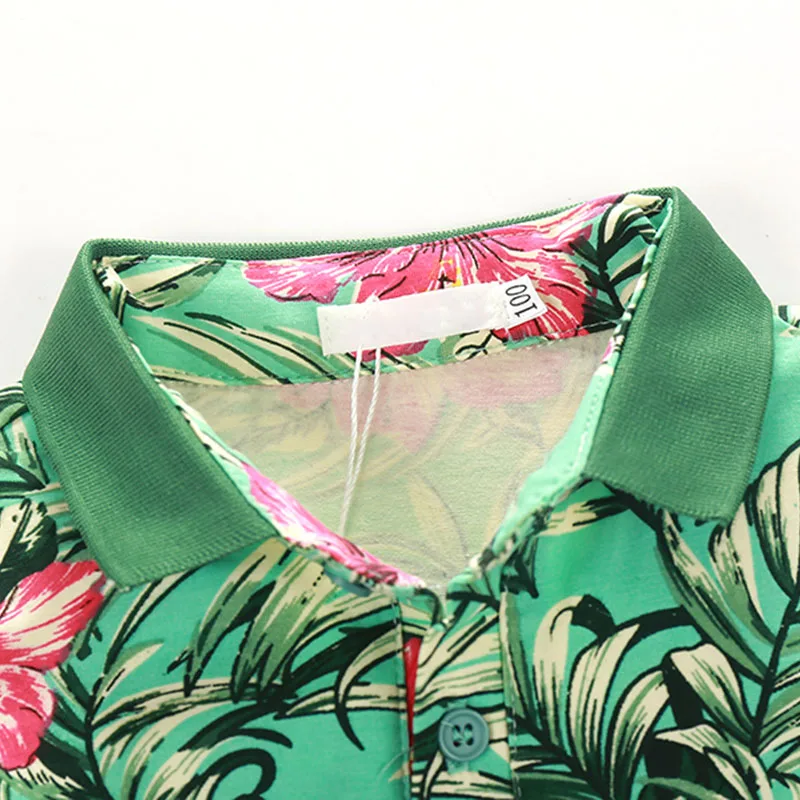 Toddler Boy Floral Leaf Pattern Polo Shirt & Ripped Shorts Short Sleeve - Image 4