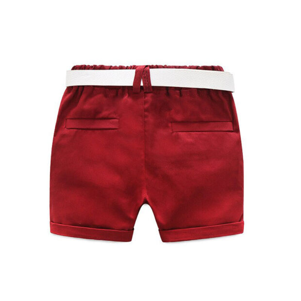 Toddler Rose Pattern Button Shirt & Shorts Short Sleeve with Bow Tie & Belt - Image 4