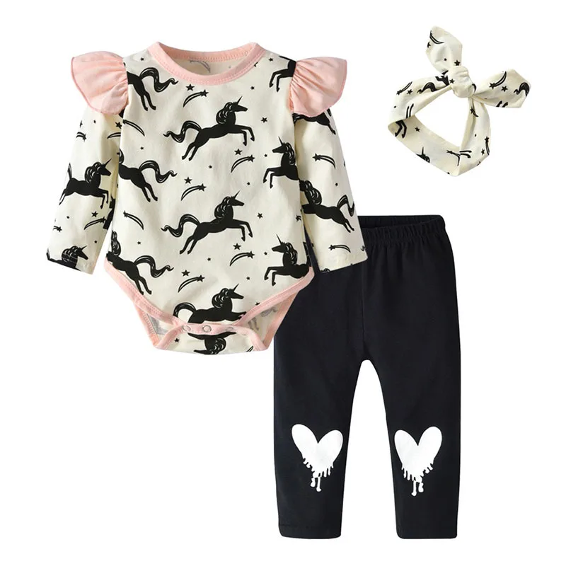Fantasy Unicorn Print Long Sleeves Bodysuit Sweatpants Outfit