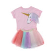 Unicorn Print T-Shirt with Mane & Rainbow Color Tutu Dress Short Sleeve Outfit