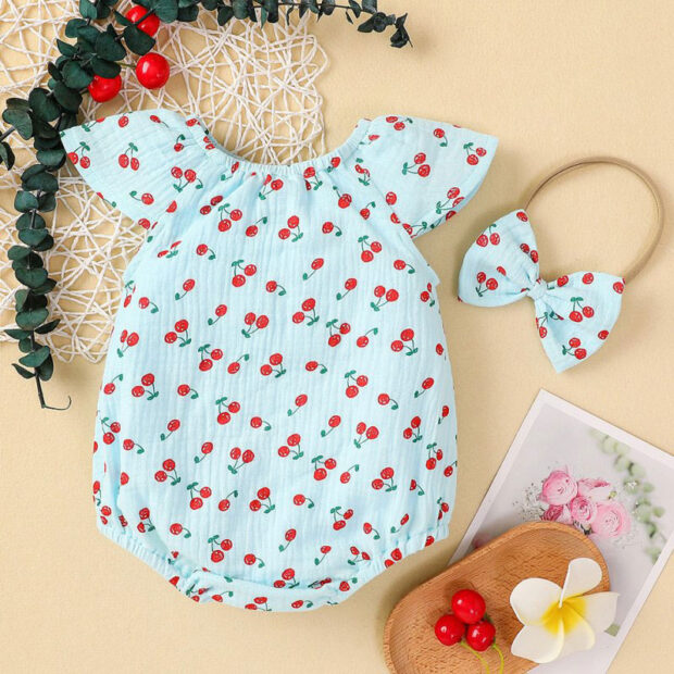 Baby Variable Cherry Print Ribbon Romper