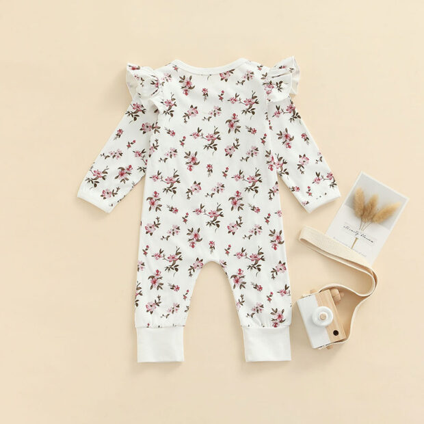 Variable Flower Pattern Zipper Romper Long Sleeve - Image 2
