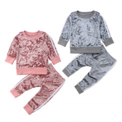 Velvet Color Track Outfit with Pullover & Pants Long Sleeve