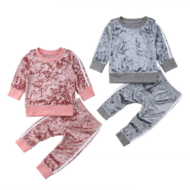 Velvet Color Track Outfit with Pullover & Pants Long Sleeve