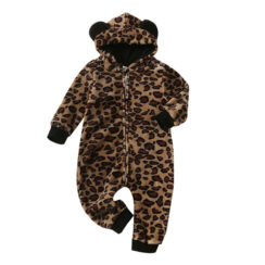 Baby Leopard Pattern Hooded Romper Outerwear with Ears