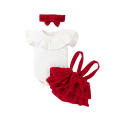 Velvet Ribbon Suspender Dress & Ribbed Pattern Onesie Short Sleeve