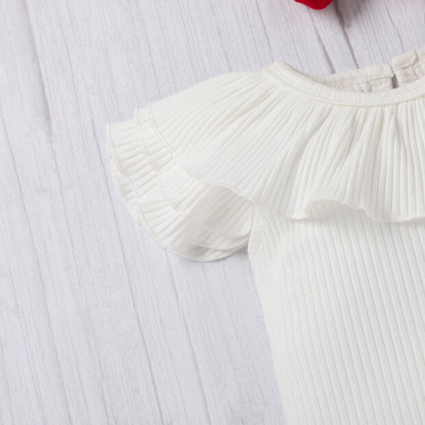 Velvet Ribbon Suspender Dress & Ribbed Pattern Onesie Short Sleeve - Image 4