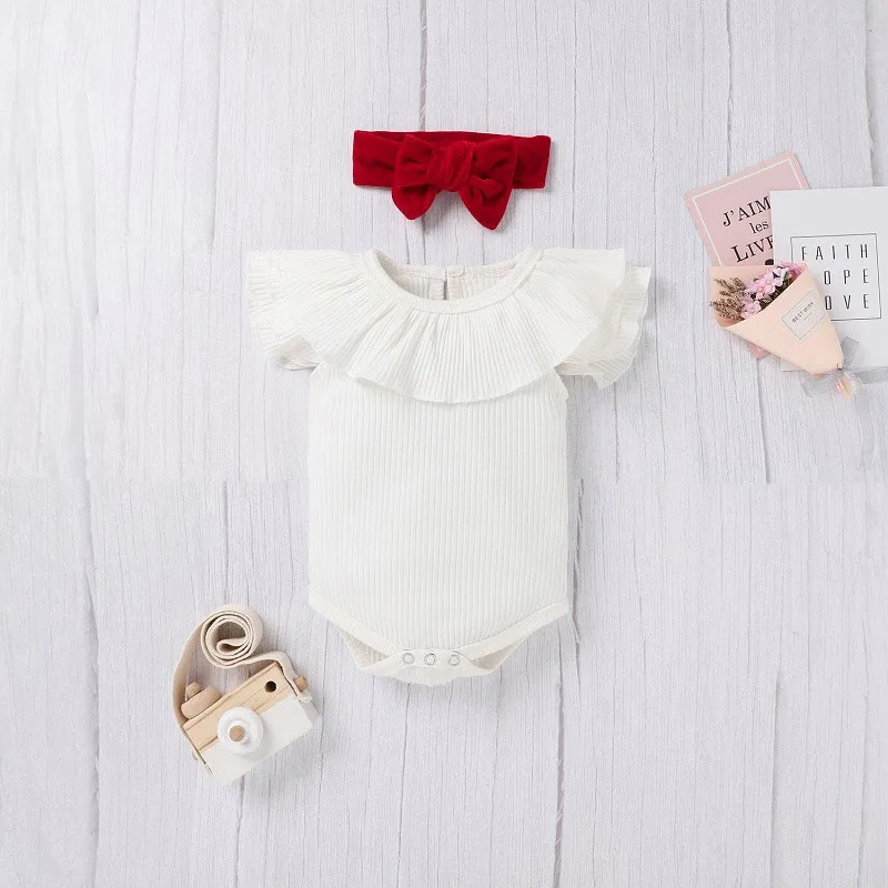 Velvet Ribbon Suspender Dress & Ribbed Pattern Onesie Short Sleeve - Image 3