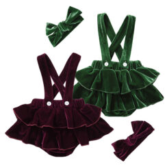 Baby Velvet Suspender Tier Dress with Matching Headband
