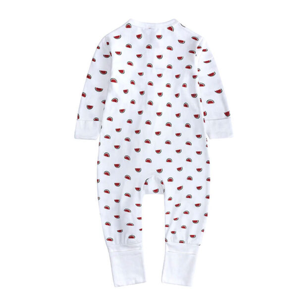 All-Over Watermelon Print Sleepwear Zip Up Jumpsuit Long Sleeve - Image 2