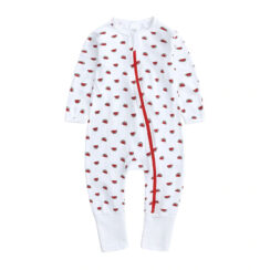 All-Over Watermelon Print Sleepwear Zip Up Jumpsuit Long Sleeve