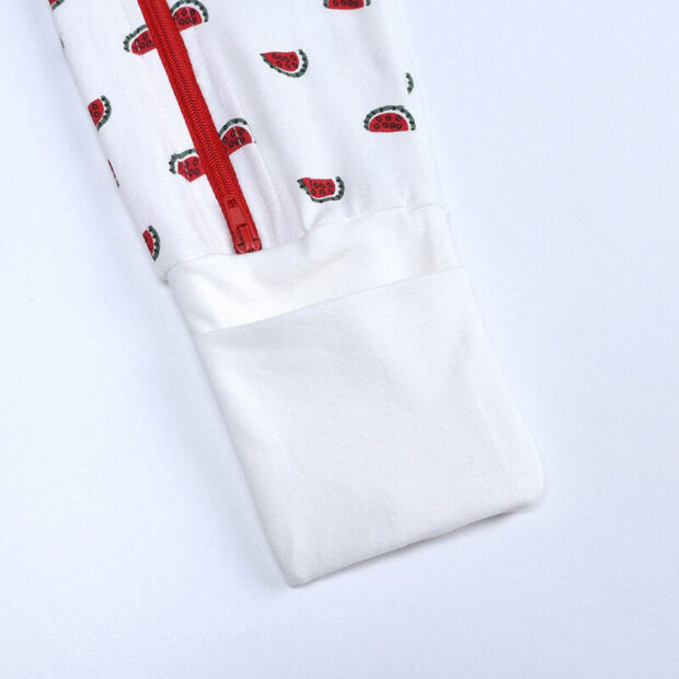 All-Over Watermelon Print Sleepwear Zip Up Jumpsuit Long Sleeve - Image 4