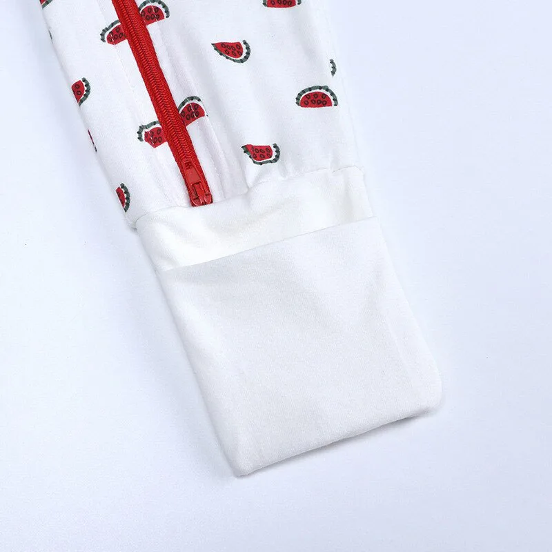 All-Over Watermelon Print Sleepwear Zip Up Jumpsuit Long Sleeve - Image 4