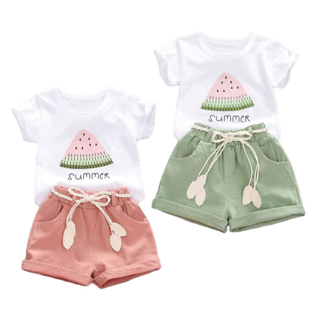 Short Sleeve Watermelon Print T-Shirt & Shorts Summer Outfit