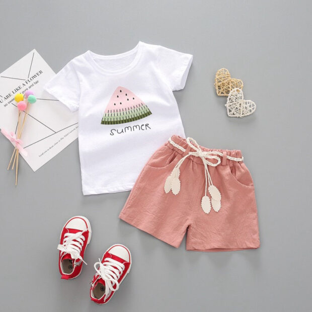 Short Sleeve Watermelon Print T-Shirt & Shorts Summer Outfit - Image 2