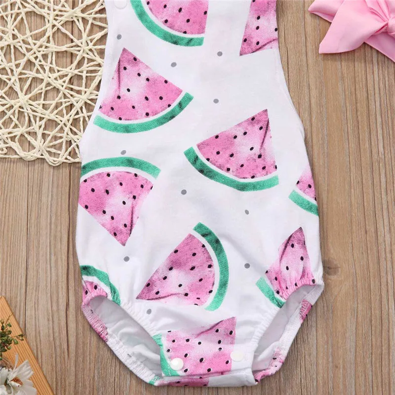 Pink Watermelon Shoulder Strap Suspenders Bodysuit Sunsuit Ribbon Headband - Image 5