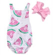 Pink Watermelon Shoulder Strap Suspenders Bodysuit Sunsuit Ribbon Headband
