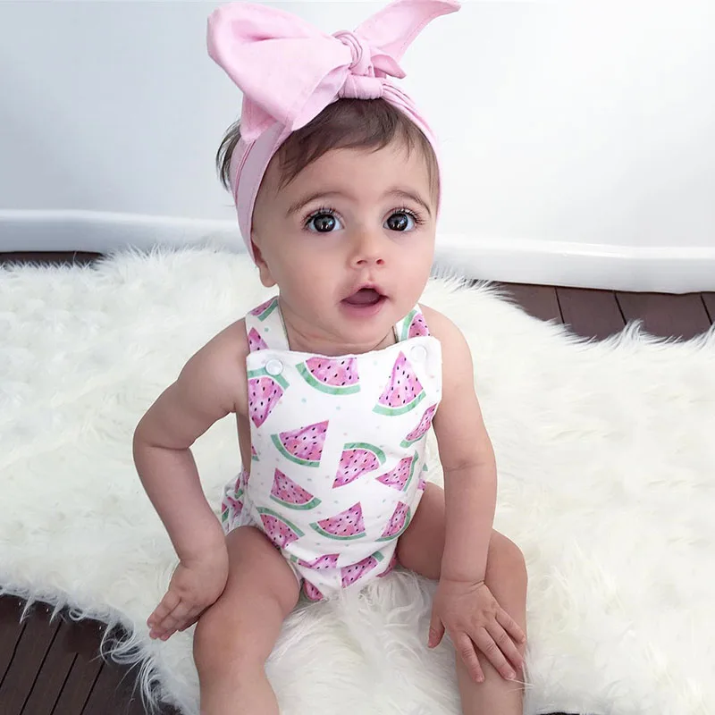 Pink Watermelon Shoulder Strap Suspenders Bodysuit Sunsuit Ribbon Headband - Image 6