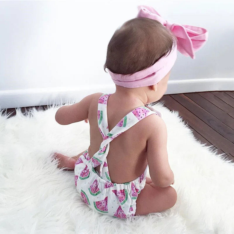 Pink Watermelon Shoulder Strap Suspenders Bodysuit Sunsuit Ribbon Headband - Image 7