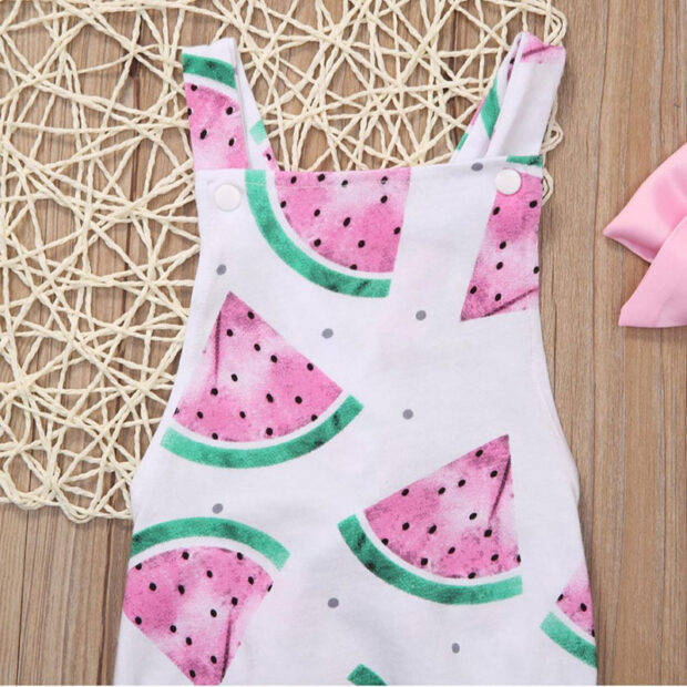 Pink Watermelon Shoulder Strap Suspenders Bodysuit Sunsuit Ribbon Headband - Image 4