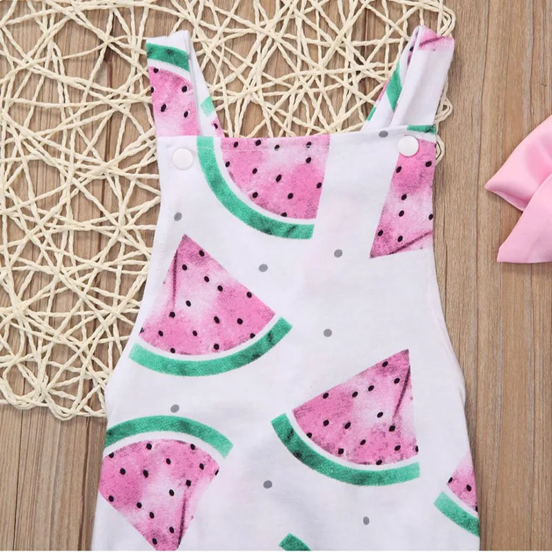 Pink Watermelon Shoulder Strap Suspenders Bodysuit Sunsuit Ribbon Headband - Image 4