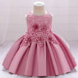 Baby Wedding Flower Beaded Dress Ruffled Sleeveless