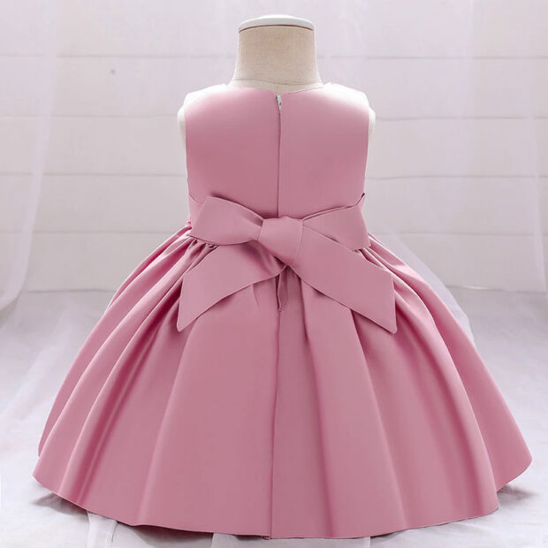 Wedding Flower Beaded Dress Ruffled with Ribbon Bow Back Sleeveless - Image 2