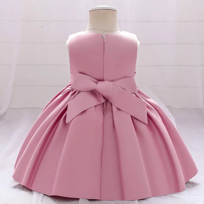 Wedding Flower Beaded Dress Ruffled with Ribbon Bow Back Sleeveless - Image 2