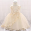 Wedding Flower Patch Embellished Lace Dress Sleeveless with Ribbon Bow Back