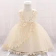 Wedding Flower Patch Embellished Lace Dress Sleeveless with Ribbon Bow Back