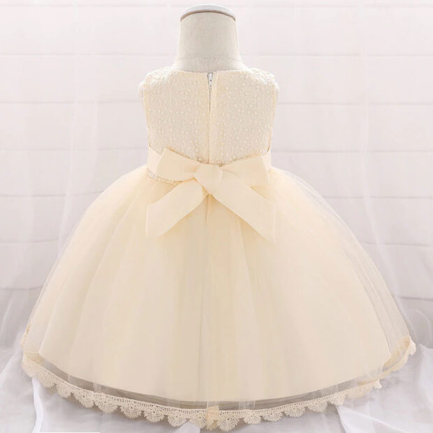 Wedding Flower Patch Embellished Lace Dress Sleeveless with Ribbon Bow Back - Image 2