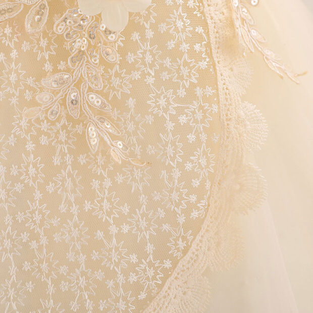 Wedding Flower Patch Embellished Lace Dress Sleeveless with Ribbon Bow Back - Image 5