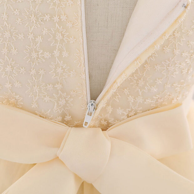 Wedding Flower Patch Embellished Lace Dress Sleeveless with Ribbon Bow Back - Image 4