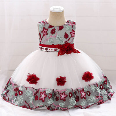 Wedding Flower Patch Sheer Dress Sleeveless with Embellished Design